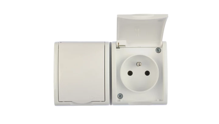 Simon Aquarius Gniazdo hermetyczne podwójne z/u IP54 z klapką pełną białe AQGZ1-2/11