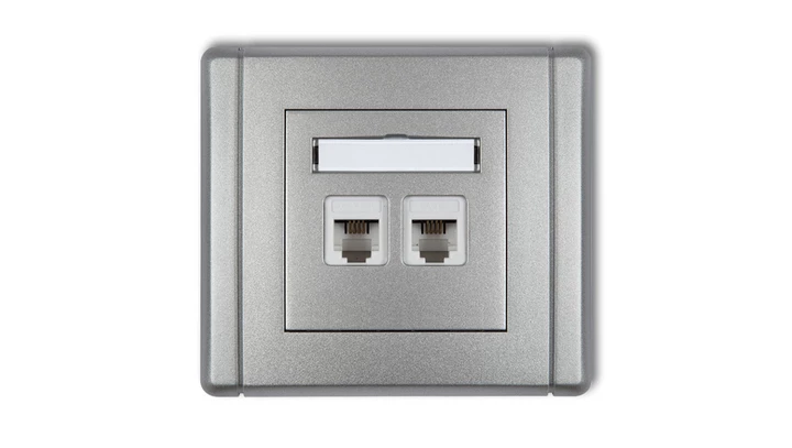 FLEXI Gniazdo telefoniczne podwójne 2xRJ11, 4-stykowe, beznarzędziowe srebrny metalik 7FGT-2