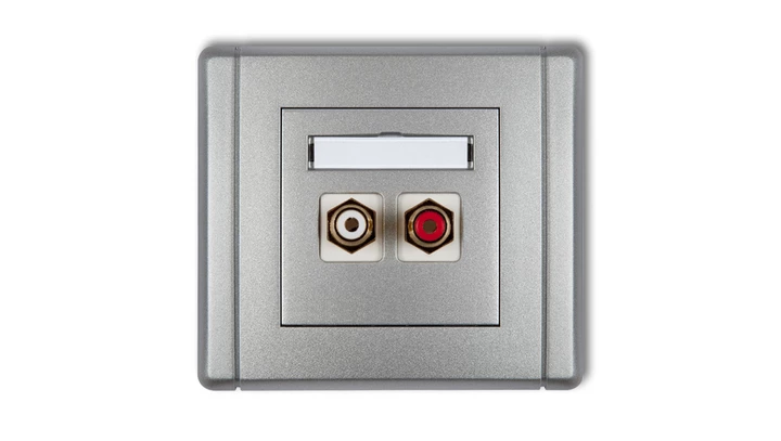 FLEXI Gniazdo podwójne RCA (typu cinch - biały i czerwony, pozłacane) srebrny metalik 7FGRCA-2