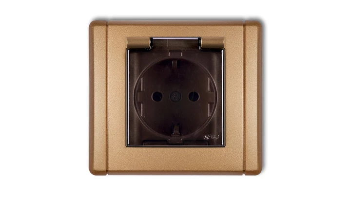FLEXI Gniazdo bryzgoszczelne z/u SCHUKO (klapka dymna) złoty metalik 8FGPB-1sdp