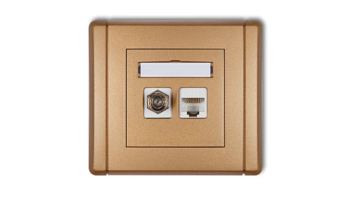 FLEXI Gniazdo antenowe pojedyncze typu F (SAT) + gniazdo komputerowe pojedyncze 1xRJ45 kat. 5e 8-stykowe złoty metalik 8FGFK-1