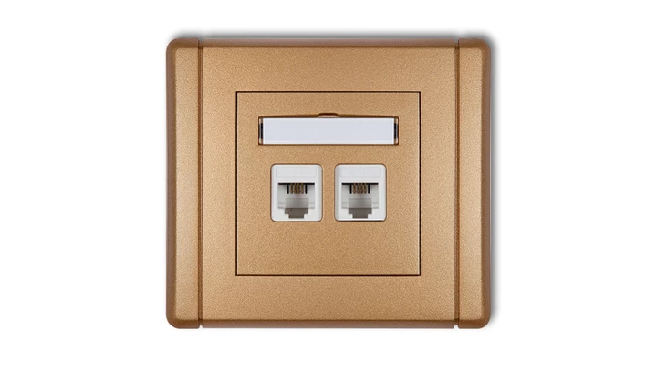 FLEXI Gniazdo telefoniczne podwójne 2xRJ11, 4-stykowe, beznarzędziowe złoty metalik 8FGT-2