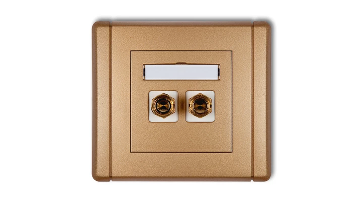 FLEXI Gniazdo głośnikowe pojedyncze (typu banan - czerwony i czarny, pozłacane, 4 mm2, do lutowania) złoty metalik 8FGG-3