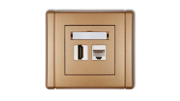 FLEXI Gniazdo pojedyncze HDMI + gniazdo komp. poj. 1xRJ45, kat. 5e, 8-stykowe złoty metalik 8FGHK