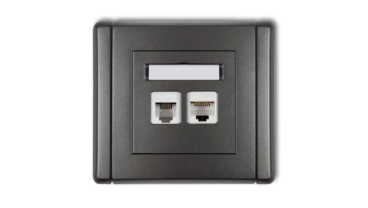 FLEXI Gniazdo telefoniczne pojedyncze 1xRJ11 + komputerowe pojedyncze 1xRJ45, kat. 5e, 8-stykowe, beznarzędziowe grafitowy 11FGT