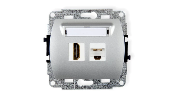 TREND Gniazdo pojedyncze HDMI + Gniazdo komputerowe pojedyncze 1xRJ45, kat. 5e, 8-stykowy srebrny 5GHK