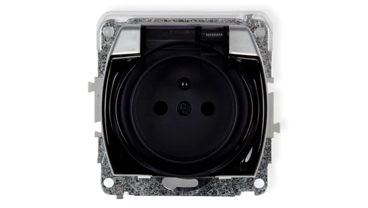 TREND Gniazdo bryzgoszczelne z/u (klapka dymna) srebrny 5GPB-1zdp