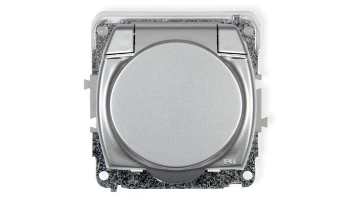 TREND Gniazdo bryzgoszczelne z/u SCHUKO (klapka srebrna) srebrny 5GPB-1sp