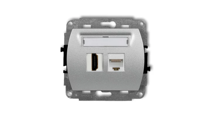TREND Gniazdo pojedyncze HDMI + Gniazdo komputerowe pojedyncze 1xRJ45, kat. 5e, 8-stykowy srebrny metalik 7GHK