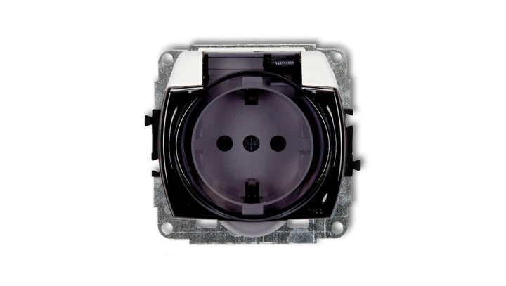 TREND Gniazdo bryzgoszczelne z/u SCHUKO (klapka dymna) biały GPB-1sdp