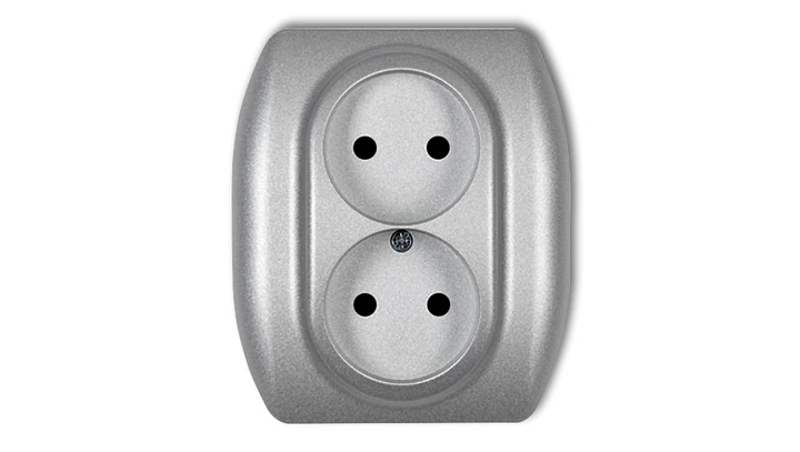 TREND Gniazdo podwójne b/u srebrny metalik 7GP-2p