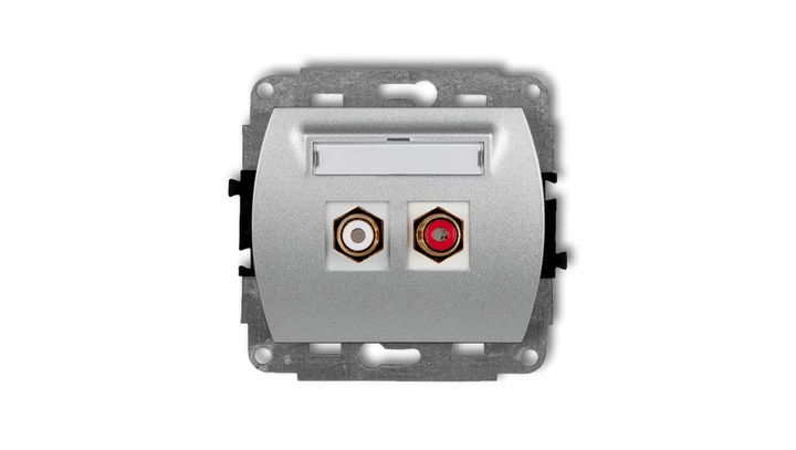 TREND Gniazdo podwójne RCA (typu cinch - biały i czerwony, pozłacany) srebrny metalik 7GRCA-2