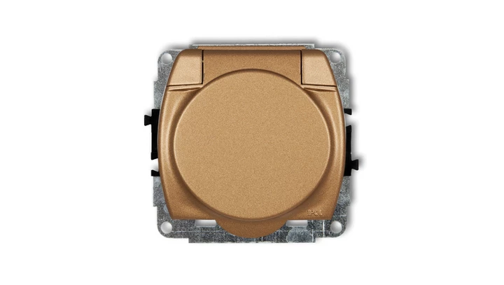 TREND Gniazdo bryzgoszczelne z/u SCHUKO (klapka złoty metalik) złoty metalik 8GPB-1sp