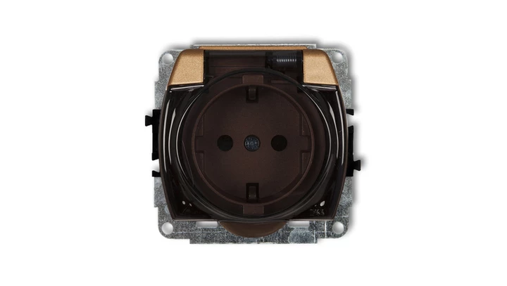 TREND Gniazdo bryzgoszczelne z/u SCHUKO (klapka dymna) złoty metalik 8GPB-1sdp