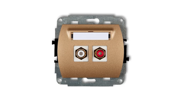 TREND Gniazdo podwójne RCA (typu cinch - biały i czerwony, pozłacany) złoty metalik 8GRCA-2