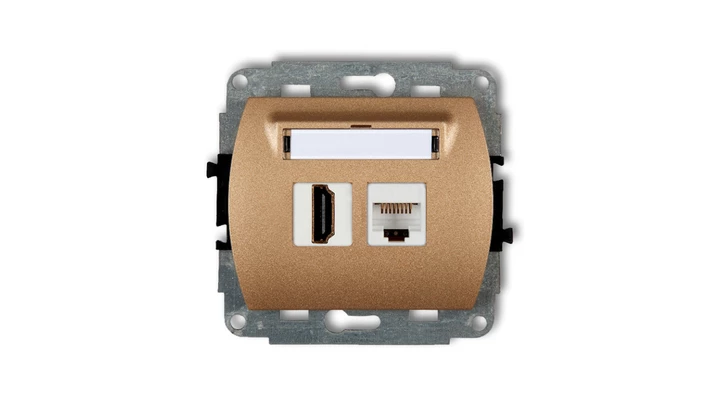 TREND Gniazdo pojedyncze HDMI + Gniazdo komputerowe pojedyncze 1xRJ45, kat. 5e, 8-stykowy złoty metalik 8GHK