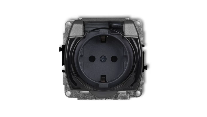 TREND Gniazdo bryzgoszczelne z/u SCHUKO (klapka dymna) grafitowy 11GPB-1sdp