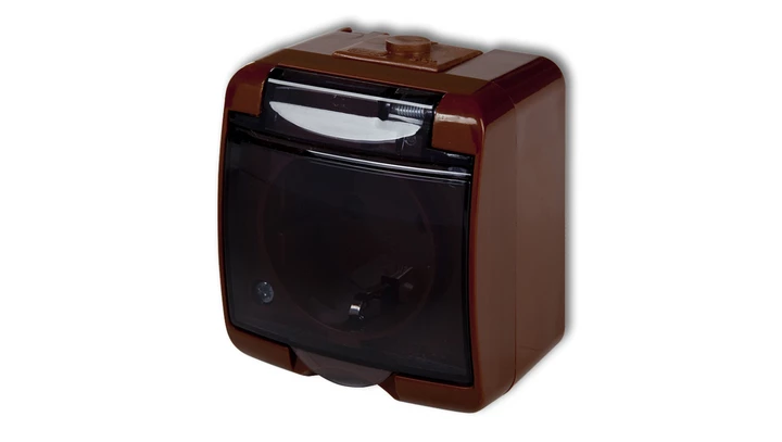 JUNIOR Gniazdo pojedyncze z/u SCHUKO (klapka dymna) brązowy 4GHE-1sd