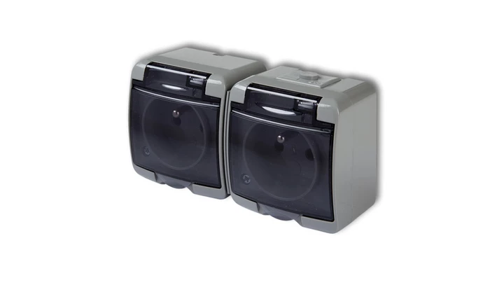 JUNIOR Gniazdo podwójne z/u (klapka dymna) popielaty 10GHE-2dp