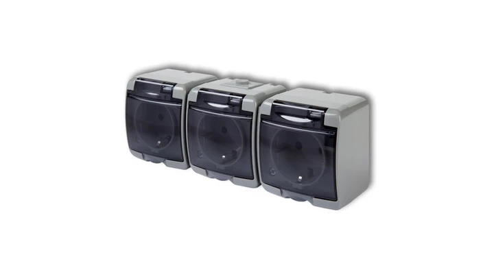 JUNIOR Gniazdo potrójne z/u SCHUKO (klapka dymna) popielaty 10GHE-3sd