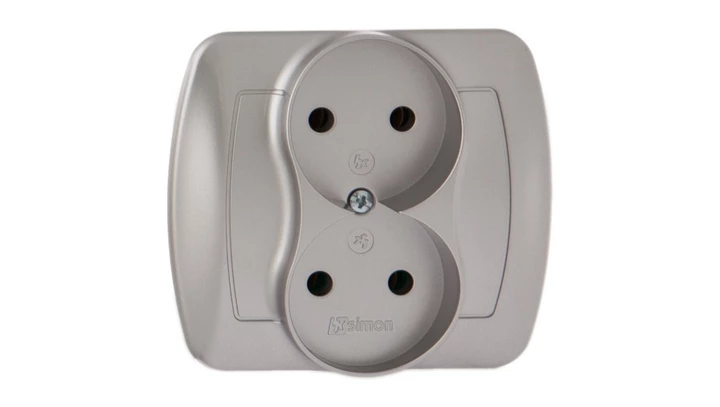 Simon Akord Gniazdo podwójne b/u 16A IP20 aluminium metalizowane AG2/26