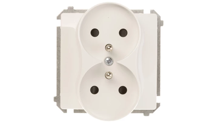 Simon Basic Gniazdo podwójne z/u 16A IP20 z przesłoną torów białe BMGZ2Mz.01/11