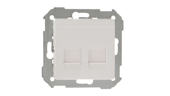 Simon 82 Pokrywa gniazda teleinformatycznego podwójnego 2xRJ płaska z adapterem i przesłoną biała 82006-30