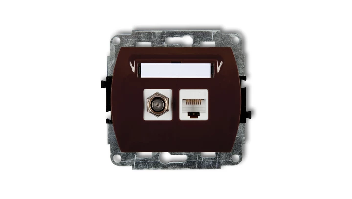 TREND Gniazdo antenowe pojedyncze typu F (SAT) + gniazda komputerowe pojedyncze 1xRJ45 kat. 5e 8-stykowy brązowy 4GFK-1