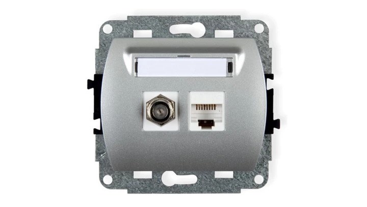 TREND Gniazdo antenowe pojedyncze typu F (SAT) + gniazda komputerowe pojedyncze 1xRJ45 kat. 5e 8-stykowy srebrny 5GFK-1