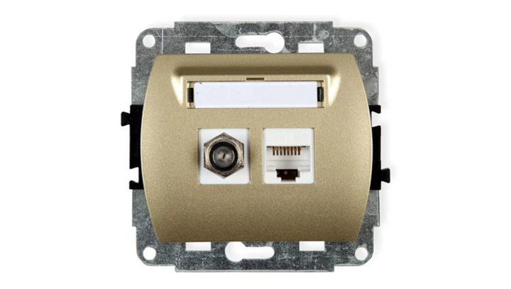 TREND Gniazdo antenowe pojedyncze typu F (SAT) + gniazda komputerowe pojedyncze 1xRJ45 kat. 5e 8-stykowy złoty 6GFK-1