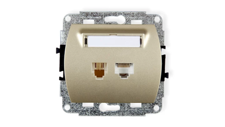 TREND Gniazda telefoniczne pojedyncze 1xRJ11 + komputerowego pojedynczego 1xRJ45, kat. 5e, 8-stykowy złoty 6GTK