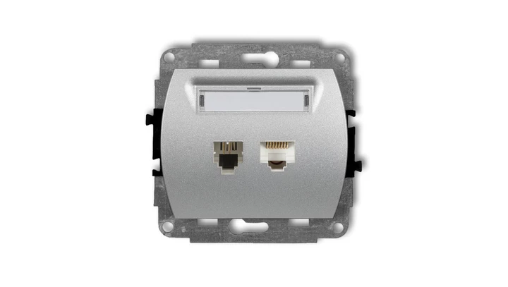 TREND Gniazda telefoniczne pojedyncze 1xRJ11 + komputerowego pojedynczego 1xRJ45, kat. 5e, 8-stykowy srebrny metalik 7GTK