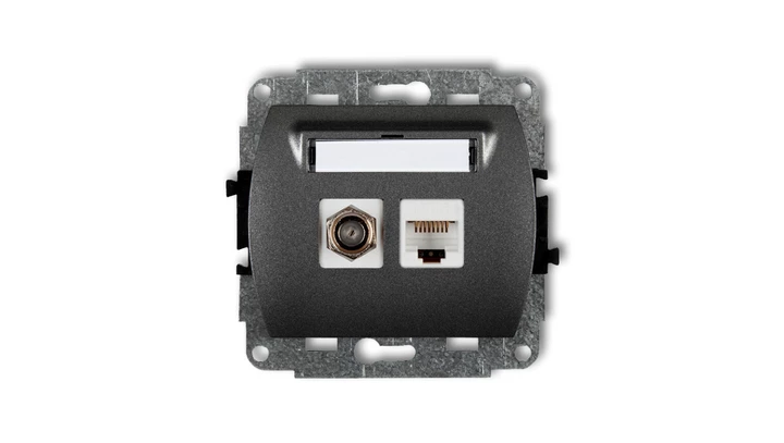 TREND Gniazdo antenowe pojedyncze typu F (SAT) + gniazda komputerowe pojedyncze 1xRJ45 kat. 5e 8-stykowy grafitowy 11GFK-1