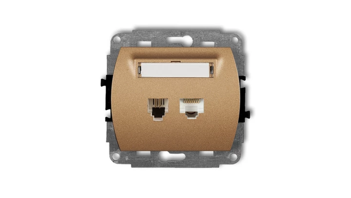 TREND Gniazda telefoniczne pojedyncze 1xRJ11 + komputerowego pojedynczego 1xRJ45, kat. 5e, 8-stykowy złoty metalik 8GTK