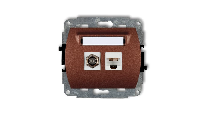 TREND Gniazdo antenowe pojedyncze typu F (SAT) + gniazda komputerowe pojedyncze 1xRJ45 kat. 5e 8-stykowy brĄzowy metalik 9GFK-1