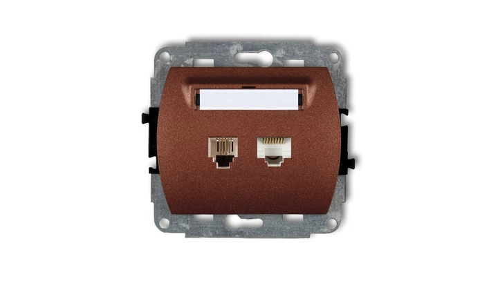 TREND Gniazda telefoniczne pojedyncze 1xRJ11 + komputerowego pojedynczego 1xRJ45, kat. 5e, 8-stykowy brĄzowy metalik 9GTK