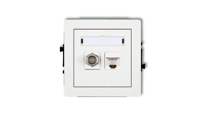 DECO Gniazdo antenowe pojedyncze typu F (SAT) + gniazda komputerowe pojedyncze 1xRJ45 kat. 5e 8-stykowy biały DGFK-1