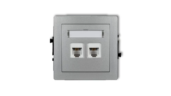 DECO Gniazda telefoniczne podwójne 2xRJ11, 4-stykowy, beznarzędziowe srebrny metalik 7DGT-2