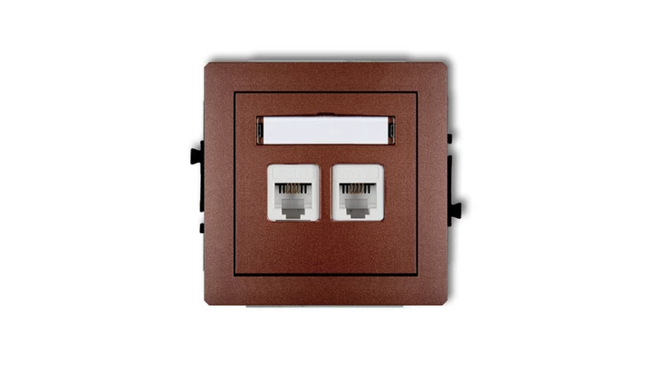 DECO Gniazda telefoniczne podwójne 2xRJ11, 4-stykowy, beznarzędziowe brązowy metalik 9DGT-2