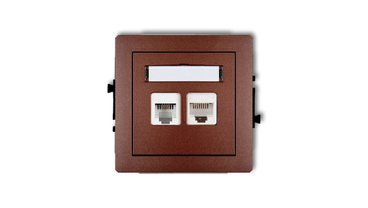 DECO Gniazda telefoniczne pojedyncze 1xRJ11 + komputerowego pojedynczego 1xRJ45, kat. 5e, 8-stykowy, beznarzędziowe brązowy meta