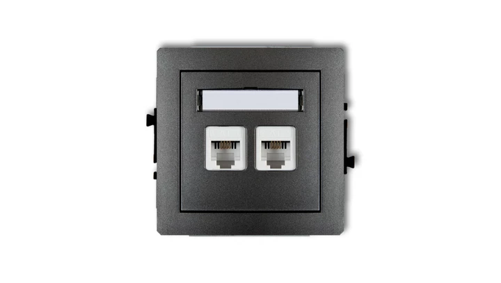 DECO Gniazda telefoniczne podwójne 2xRJ11, 4-stykowy, beznarzędziowe grafitowy 11DGT-2