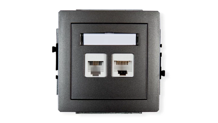 DECO Gniazda telefoniczne pojedyncze 1xRJ11 + komputerowego pojedynczego 1xRJ45, kat. 5e, 8-stykowy, beznarzędziowe grafitowy 11