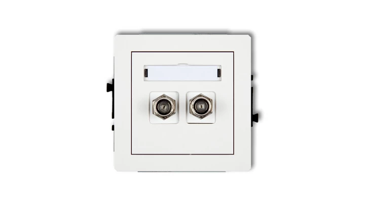 DECO Gniazdo antenowe podwójnego typu F (SAT) pozłacany biały DGF-2.1