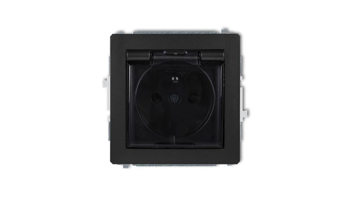 DECO Gniazdo bryzgoszczelne z/u (klapka dymna) czarny mat 12DGPB-1zdp