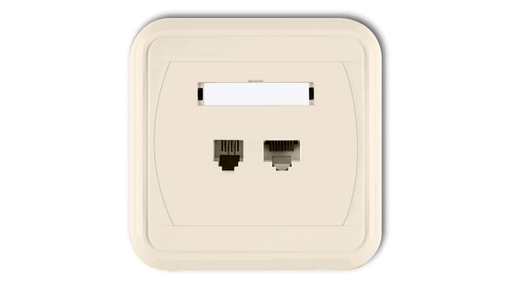 LIZA Gniazdo telefoniczne pojedyncze 1xRJ11, 4-stykowe + gniazdo komputerowe pojedyncze 1xRJ45, kat. 5e, 8-stykowe beżowy 1GLTK