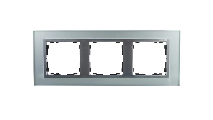 Simon 82 Ramka potrójna pozioma szklana srebro/ ramka pośrednia aluminium mat 82937-62
