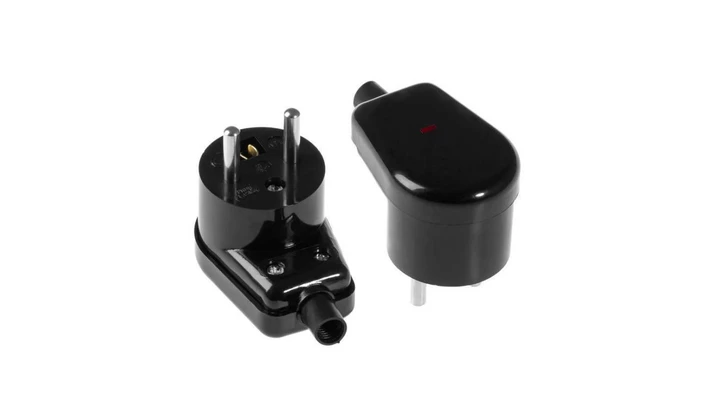 Wtyczka kątowa z/u 16A 250V podświetlana rozbieralna czarny WT-16S/CZARNY