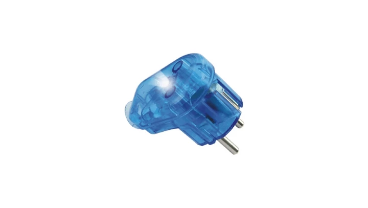 Wtyczka kątowa z/u Uni-Schuko 16A 250V podświetlana rozbieralna niebieska WT-16U/S-V NIEB