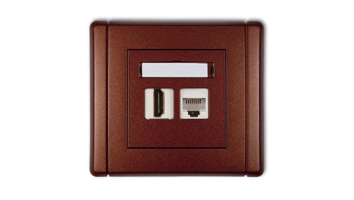 FLEXI Gniazdo pojedyncze HDMI + gniazdo komp. poj. 1xRJ45, kat. 5e, 8-stykowe brązowy metalik 9FGHK