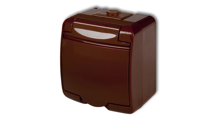 JUNIOR Gniazdo pojedyncze z/u SCHUKO (klapka brązowa) brązowy 4GHE-1sp